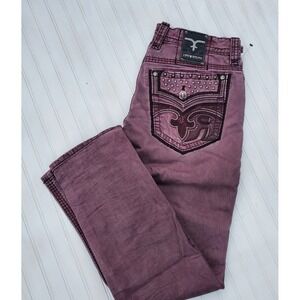 Rock Revival Jeans Reid Biker Mens 38 Burgundy Moto Style Straight Leg Y2K 38x34